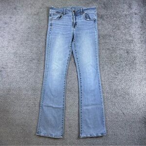 American Eagle Kick Boot Jeans Womens 10 X Long Stretch Light Wash Distressed